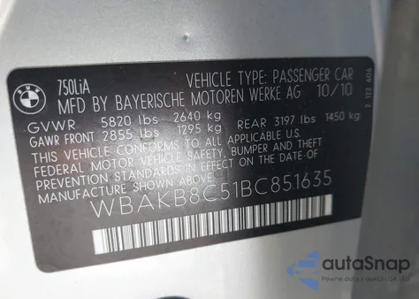 2011 BMW 750Li from USA, damaged, VIN WBAKB8C51BC851635